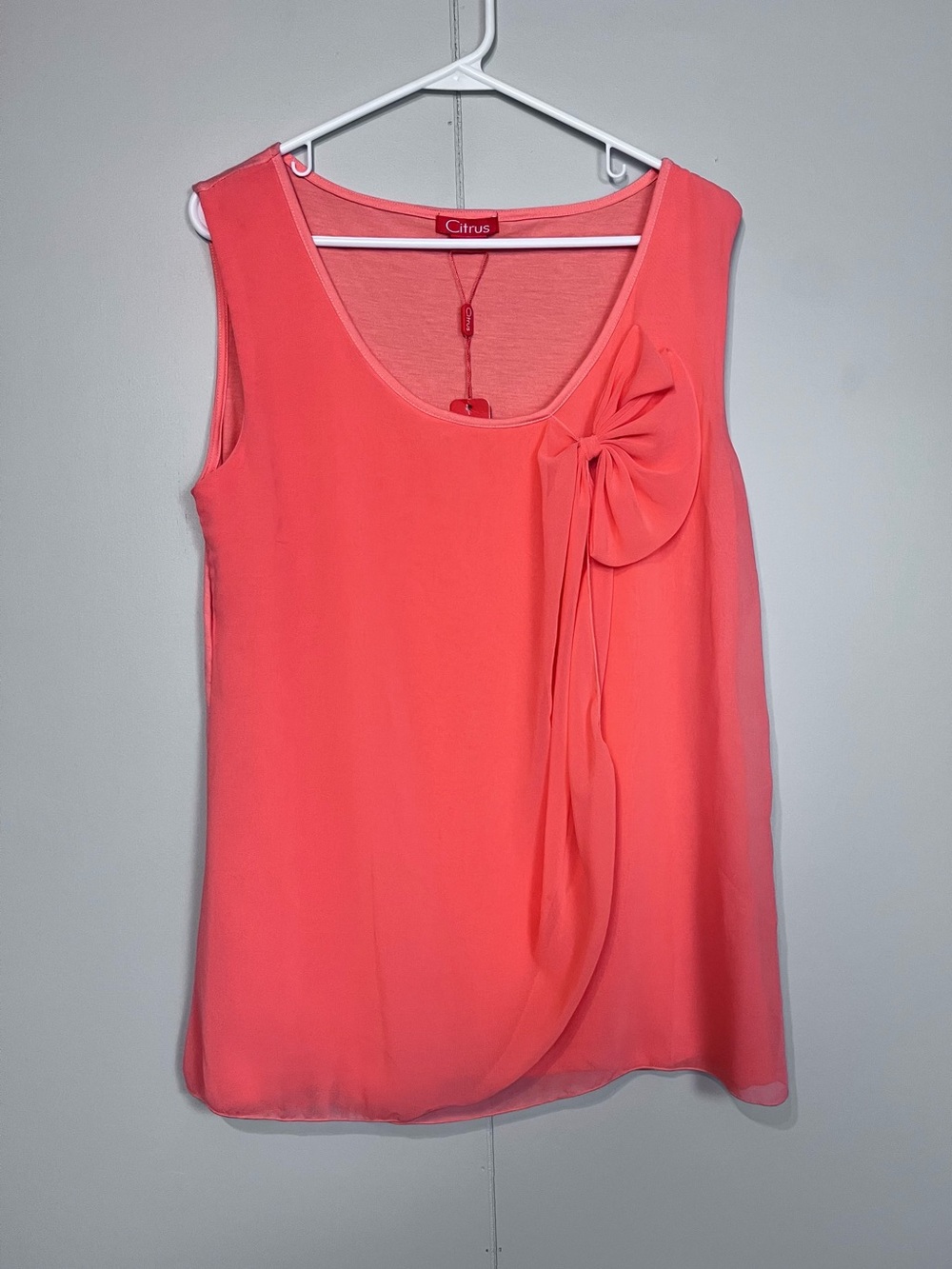 Citrus Coral Bow Sleeveless Blouse XL NWT Chiffon Overlay Top